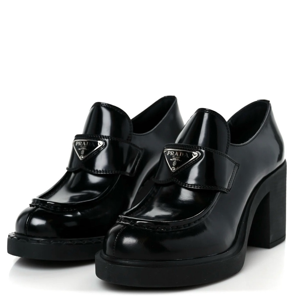 Prada Chocolate Platform, Triangle Logo Heeled Lo… - image 1